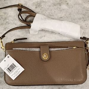Coach Taupe Brown Pebbled Leather Crossbody Bag New